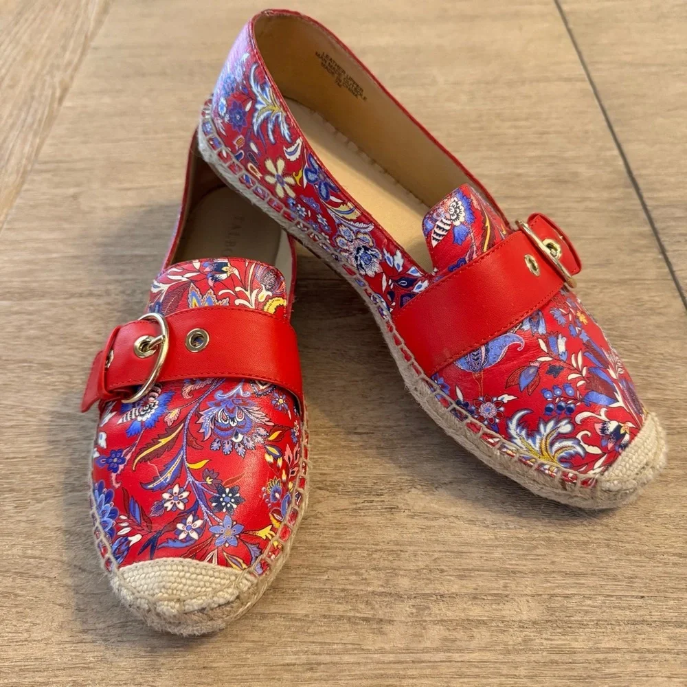 Talbots Izzy Buckle Napa Leather Floral Espadrilles – Size 7M